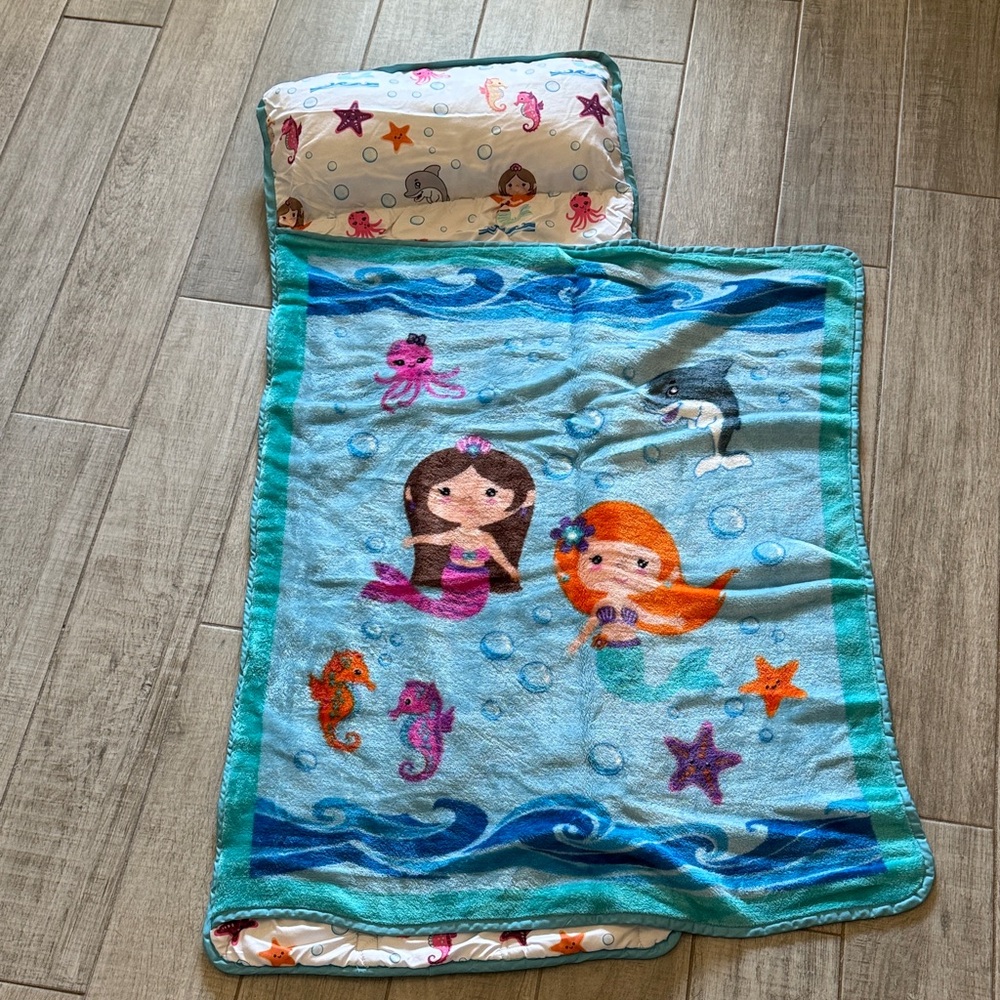 Mermaid Themed Kids Nap Mat with attached blanket